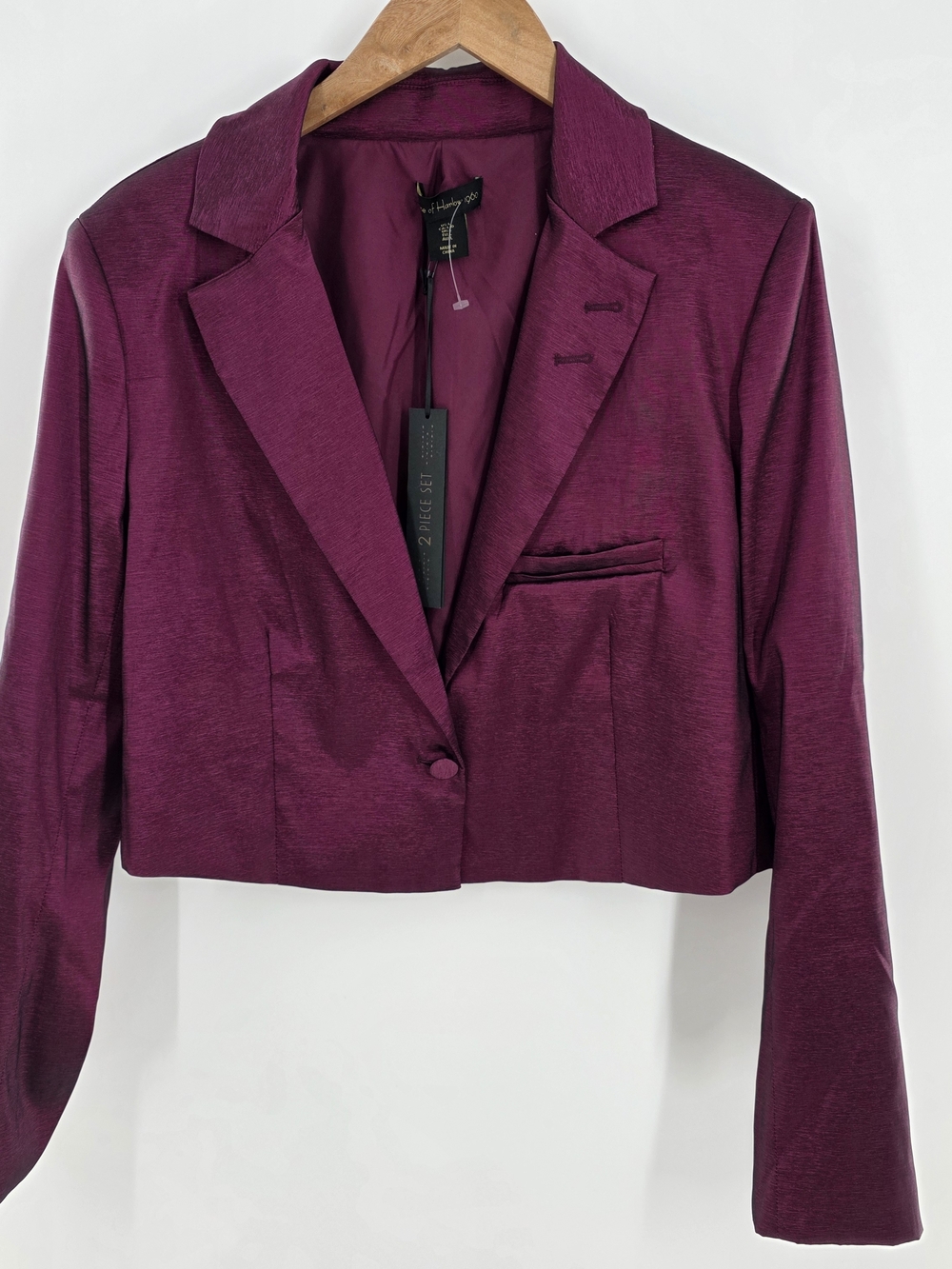 House Of Harlow 1960 Shiny Dark Fuchsia Cropped Blazer W/ Cami Womens Large - Picture 2 of 16